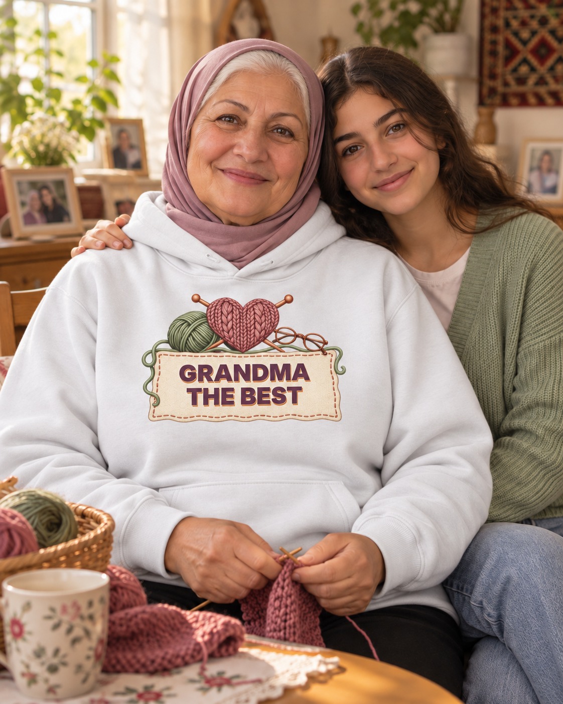 Best Grandma Knitted Heart Hoodie and T-Shirt