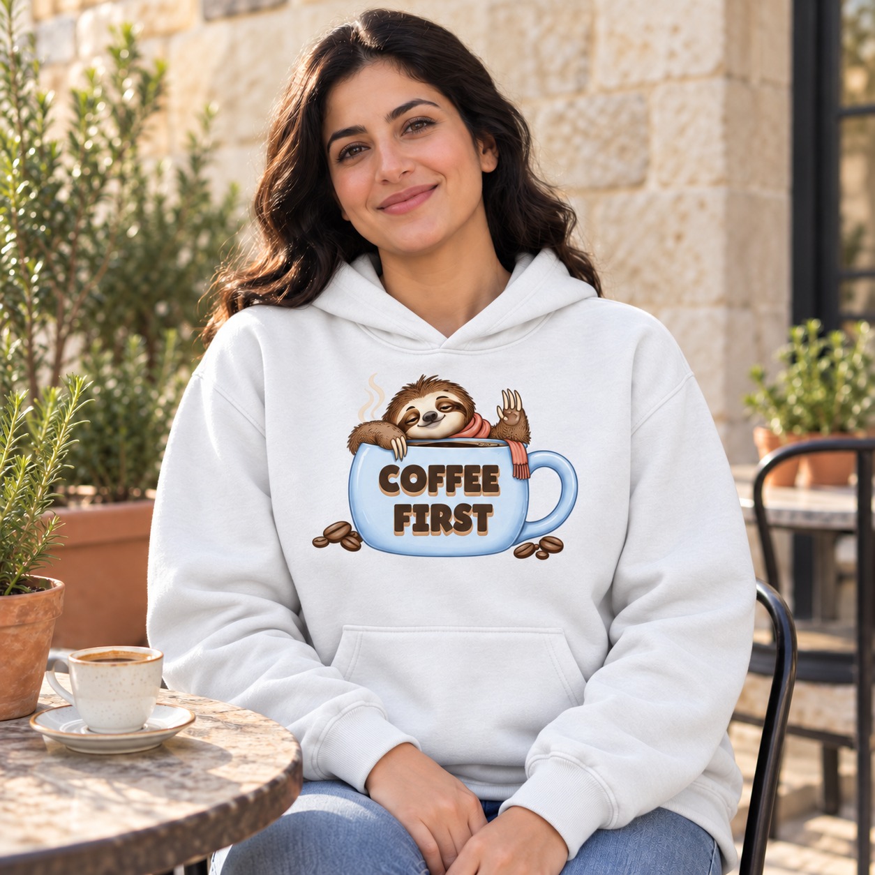 Coffee First Hoodie and T-Shirt