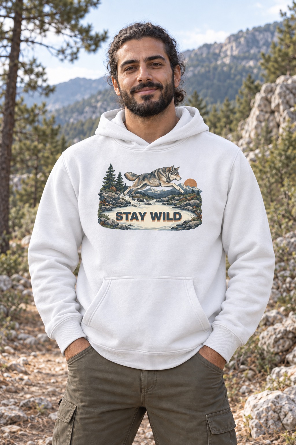 Stay Wild Wolf Hoodie and T-Shirt
